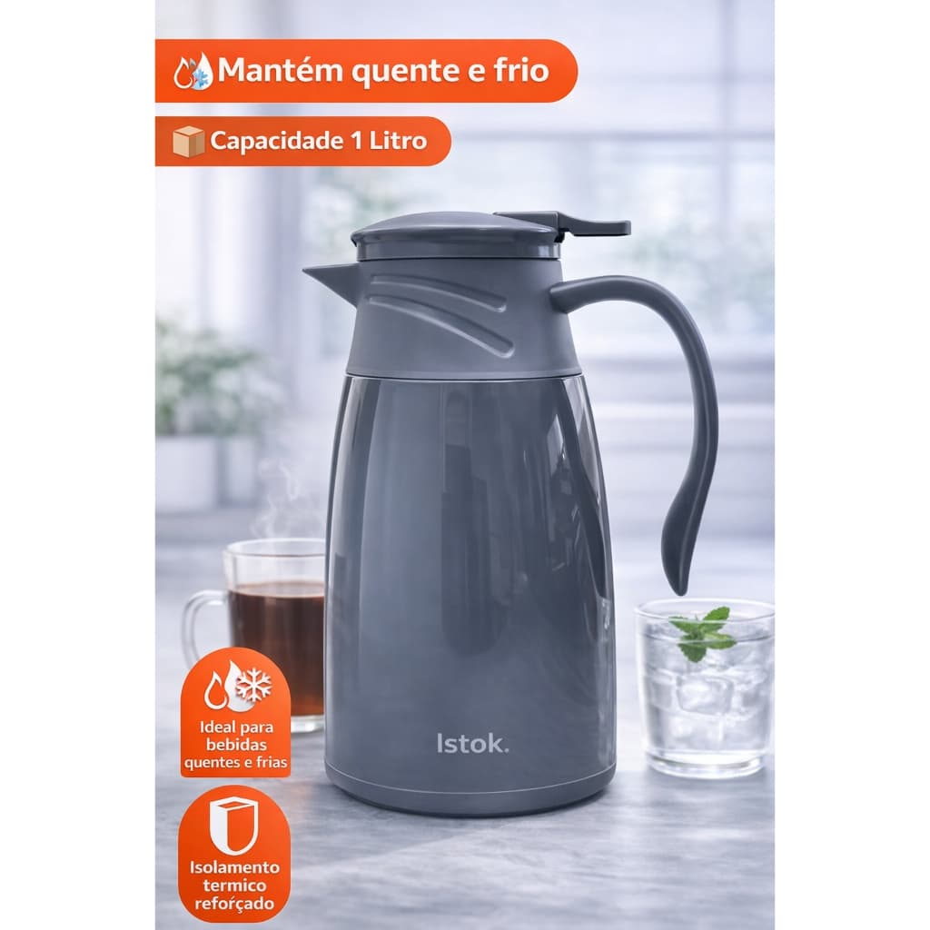 Garrafa Térmica 1L Istok Original com Isolamento Térmico – Café, Chá e Bebidas Geladas