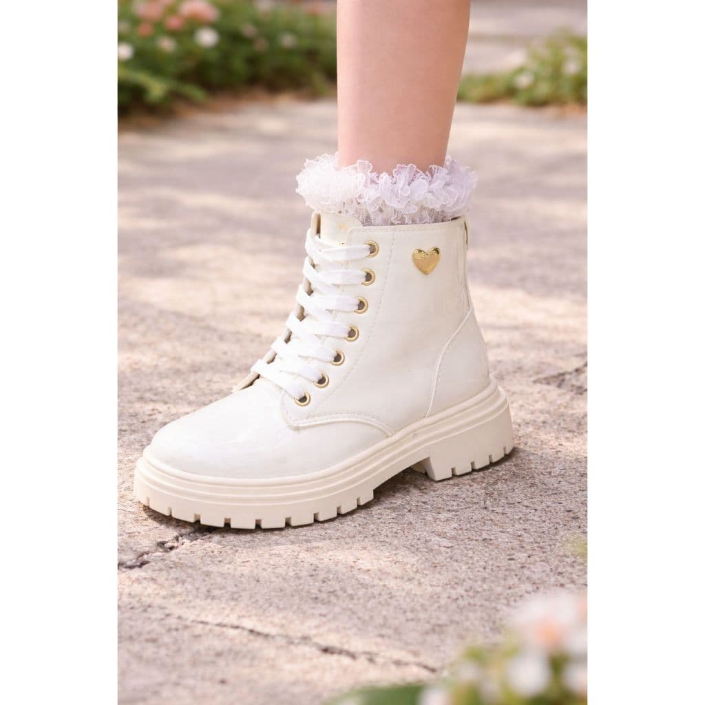 Bota Header Kids Verniz Coração Ouro Menina Coturno