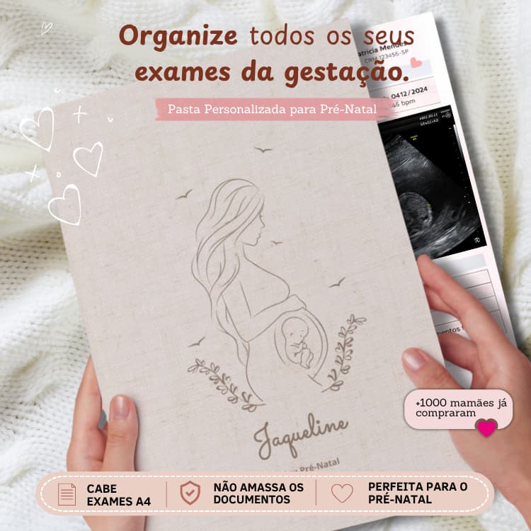 Pasta para Documentos, Pasta para Gestante Personalizada, Porta Exames Pré-Natal, Gravidez Completa - LINHO