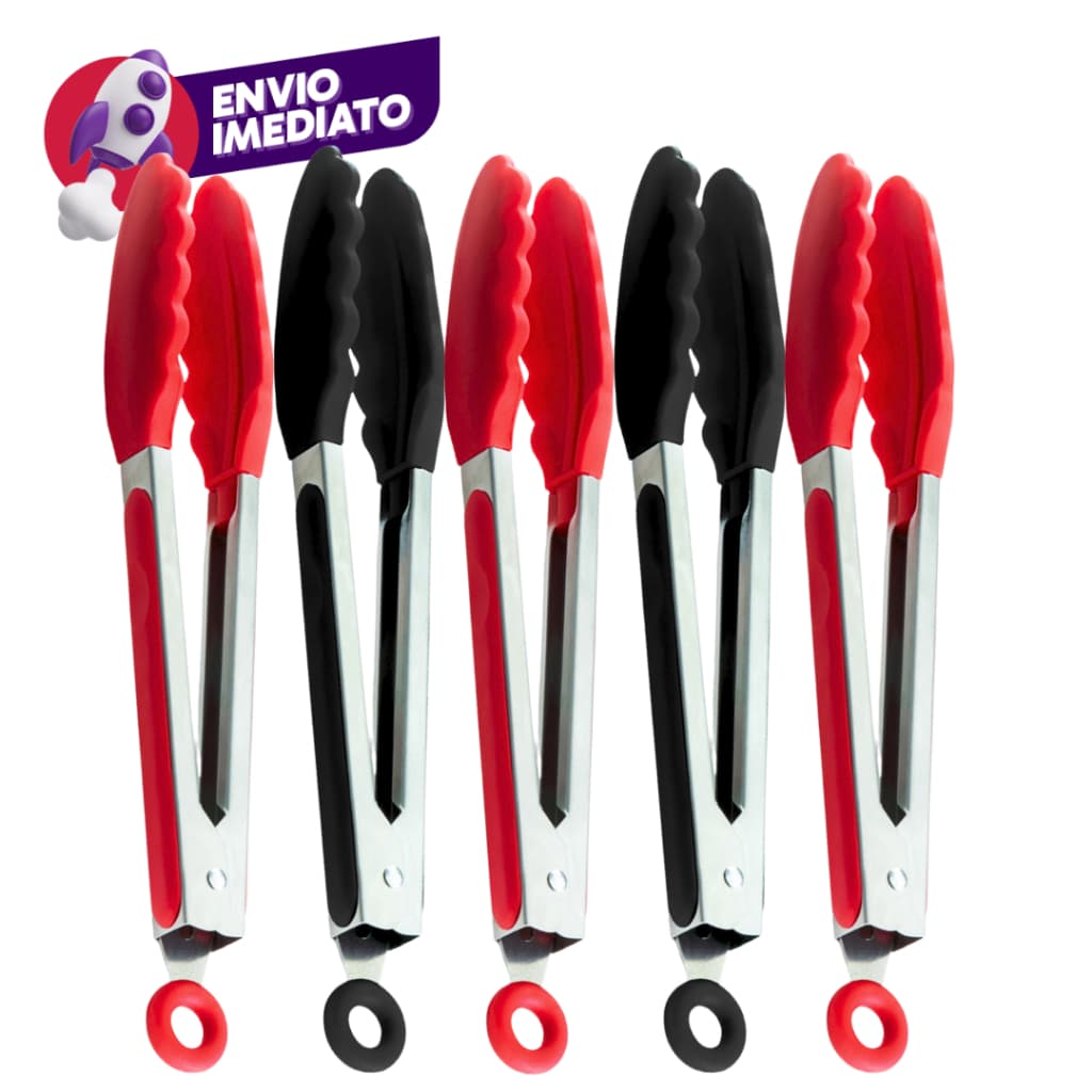Pegador Pinça Culinária 34Cm Inox E Silicone Com Pé Apoio Salada Churrasco Massa Cozinha Restaurante