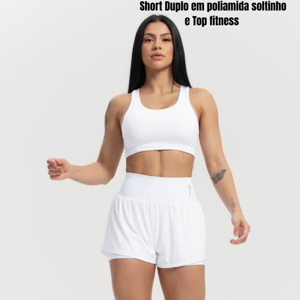 Conjunto de Short Duplo em poliamida  soltinho e Top fitness LINDO