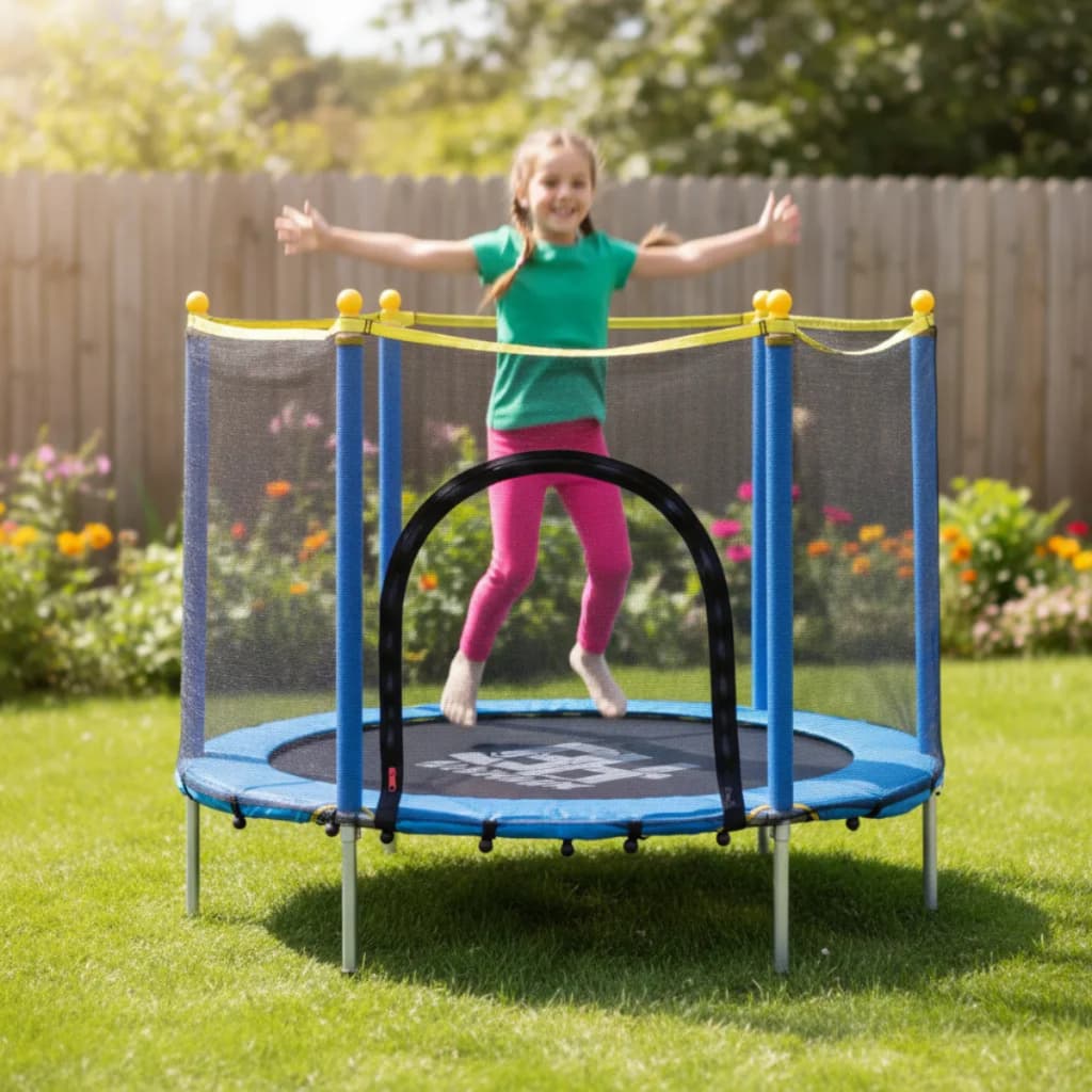 Trampolim Infantil 140cm Cama Elástica com Tela de Proteção Segura e Resistente