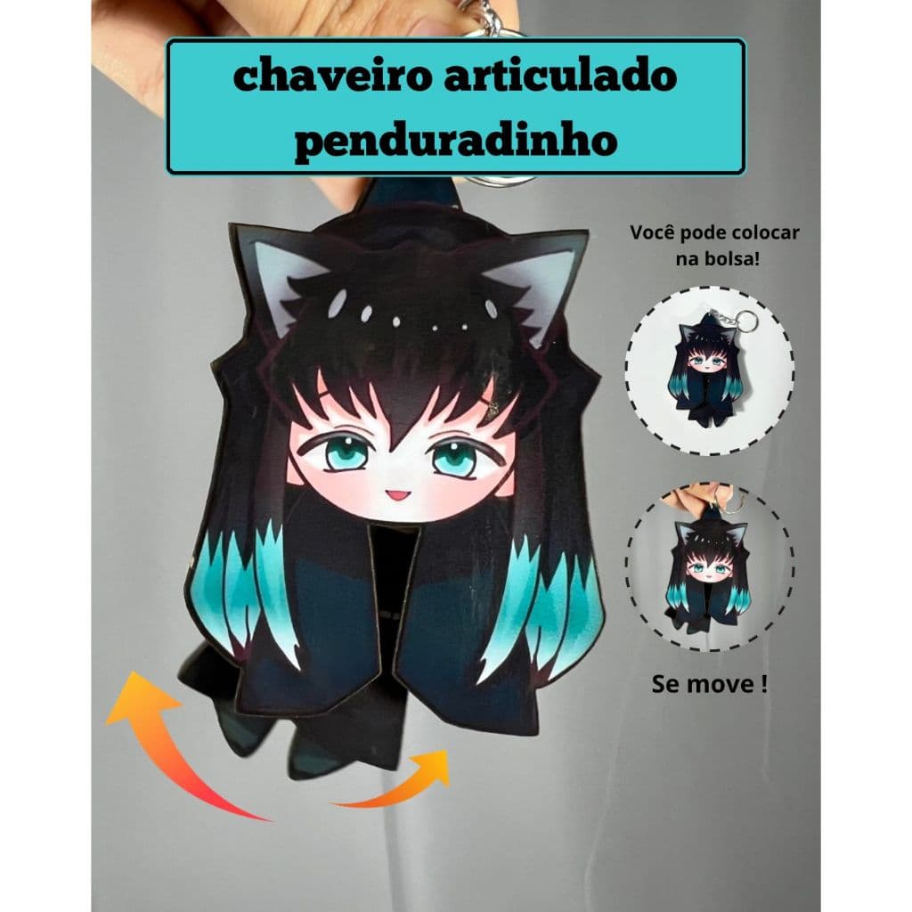demon slayer chaveiro articulado penduradinho, hanging doll, inspirado em hanging paper doll, anime , colecionável