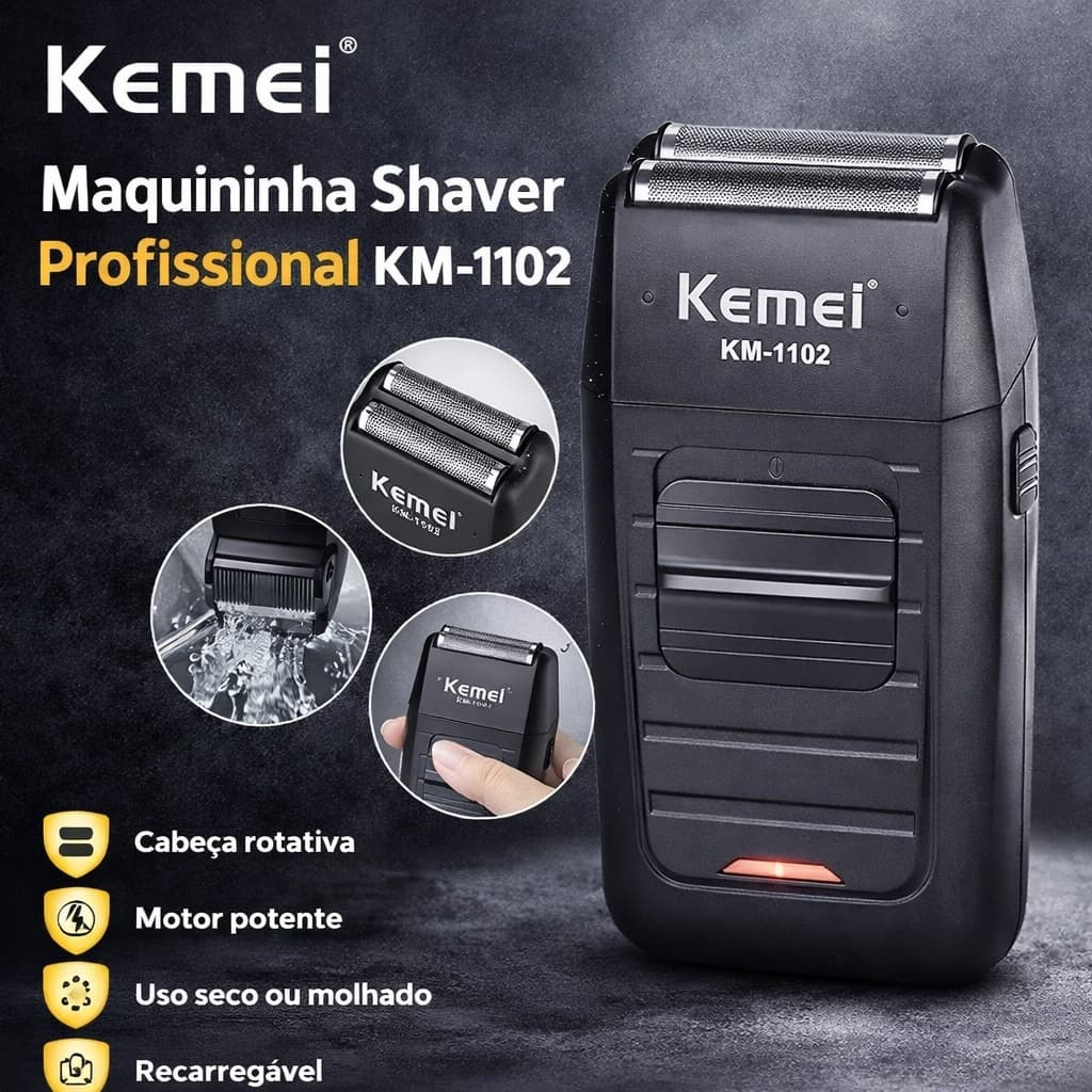 Maquininha Shaver Kemei KM-1102 Barbeador Elétrico Recarregável Acabamento Barba