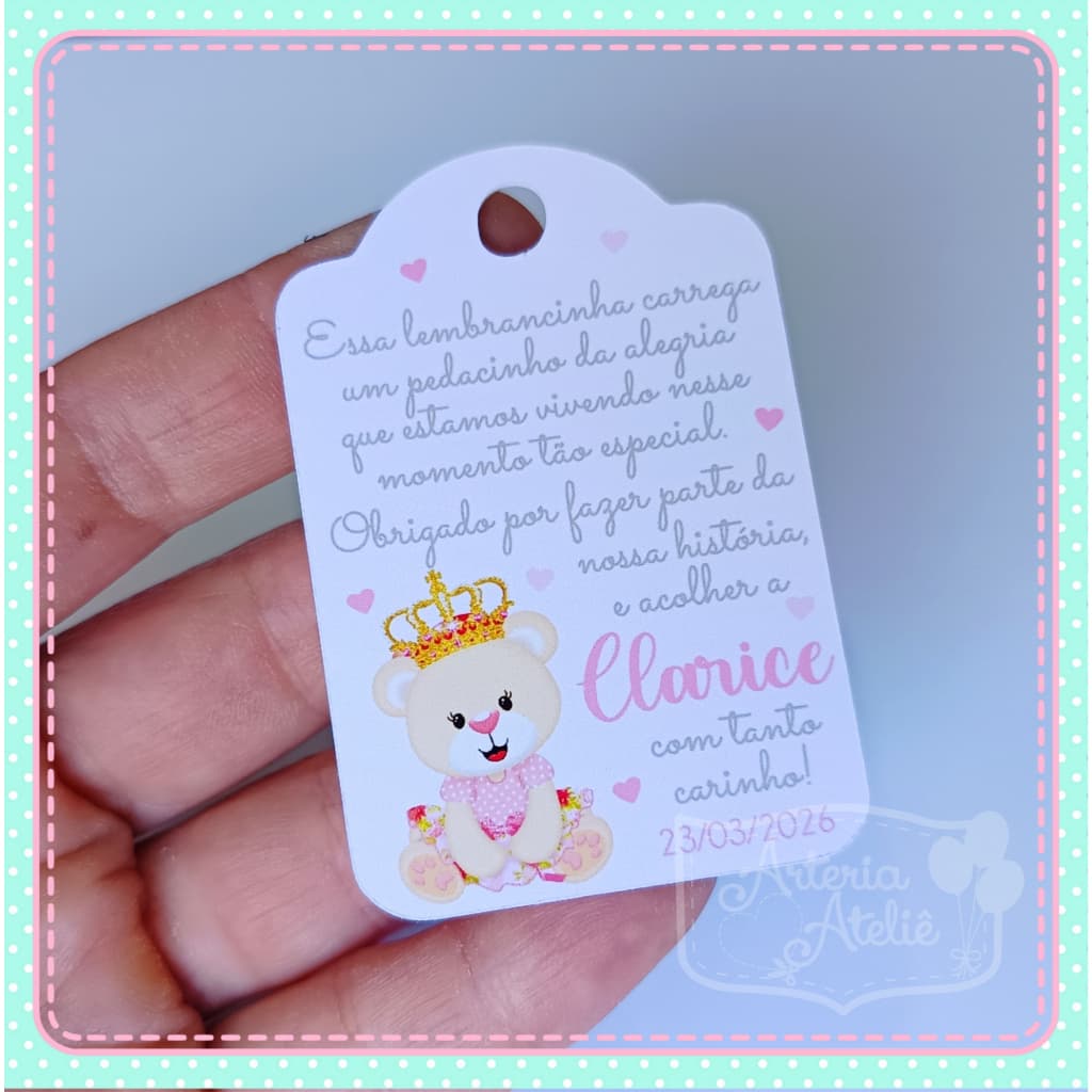 Tag de pendurar Lembrancinha Personalizados Nascimento maternidade bebê Ursa ursinha princesa rosa menina