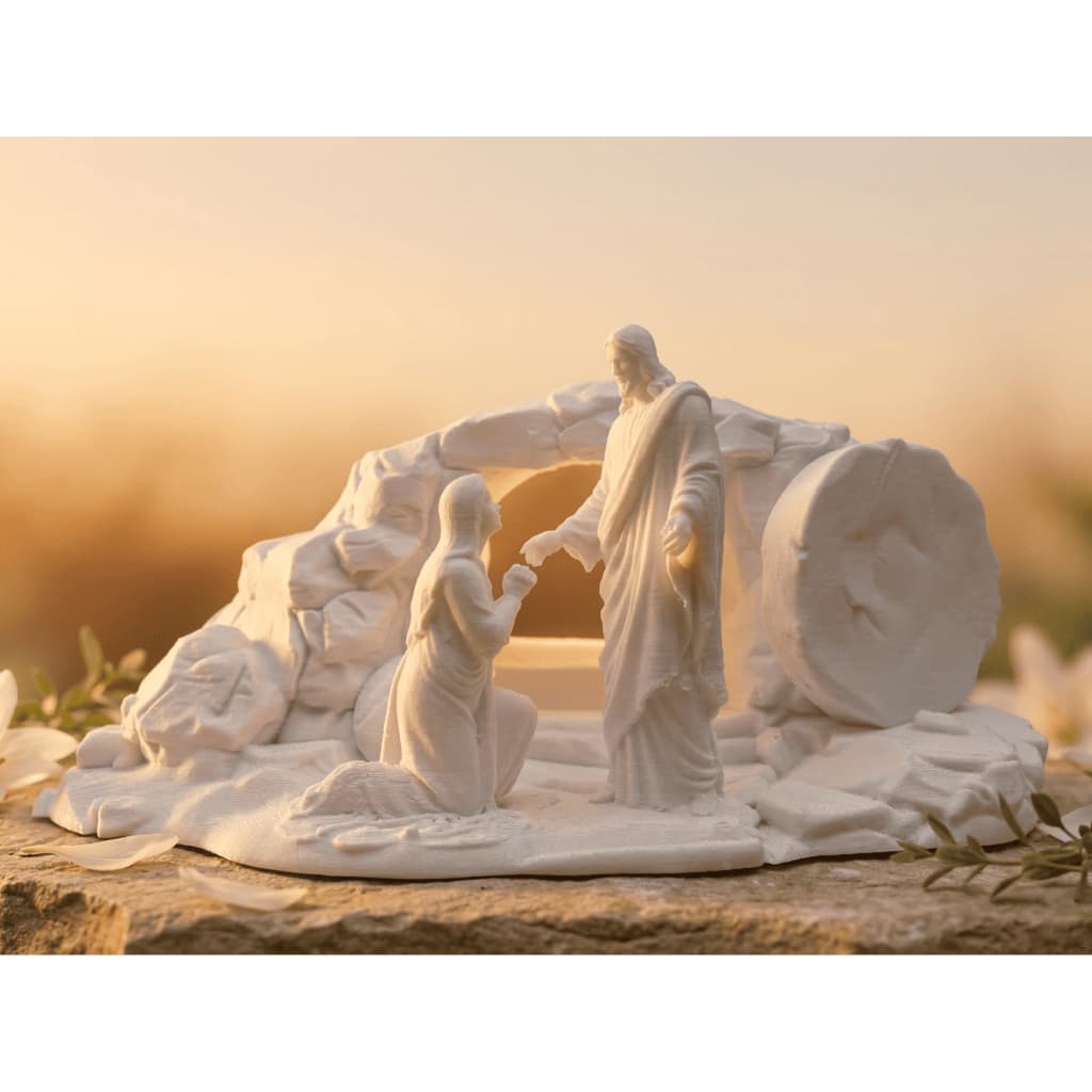 Escultura Ressurreição de Jesus e Maria Madalena no Sepulcro - Arte Sacra Premium 17cm