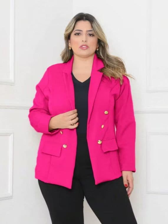 Blazer Alfaiataria Plus Size P -G3 Feminino Casaco Social Sem Forrado 6 Botões Bolsos Falsos