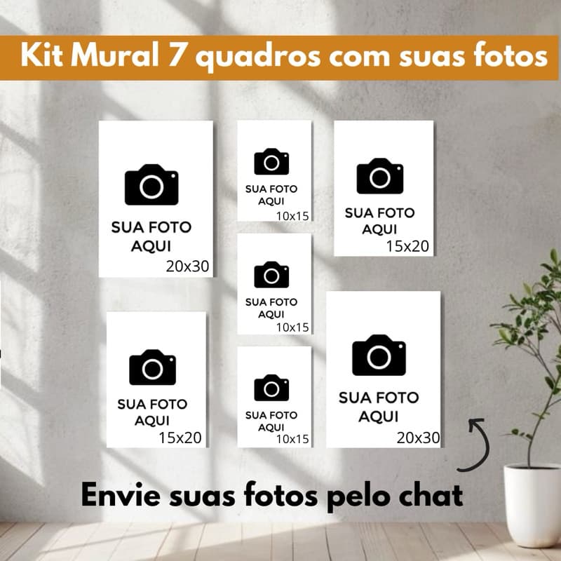 Quadro decorativo kit com 7 placas MDF mural de fotos galeria familia presente personalizado decoracao envie sua foto