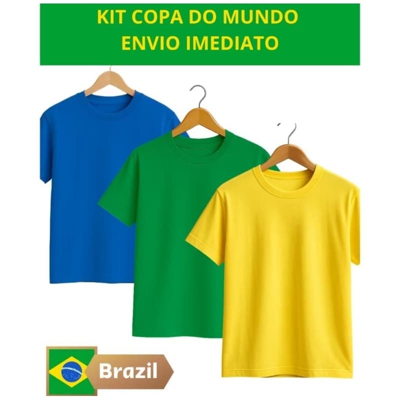 kit 3 unidades Camiseta Camisa feminina e masculina Copa do mundo Brasil Lisa lançamento Algodão