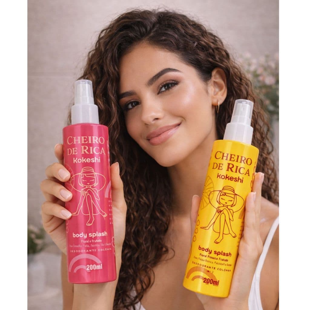 Body Splash Desodorante Colônia Corporal Cheiro de Rica Kokeshi 200ml Floral Fresco Frutado