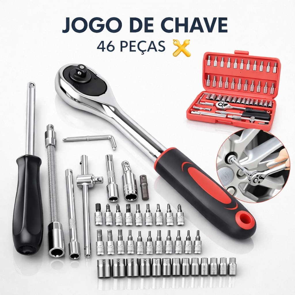Kit De 46 Peças Com Chave Catraca Soquetes Allen Torx E Maleta Para Ferramentas Diversas