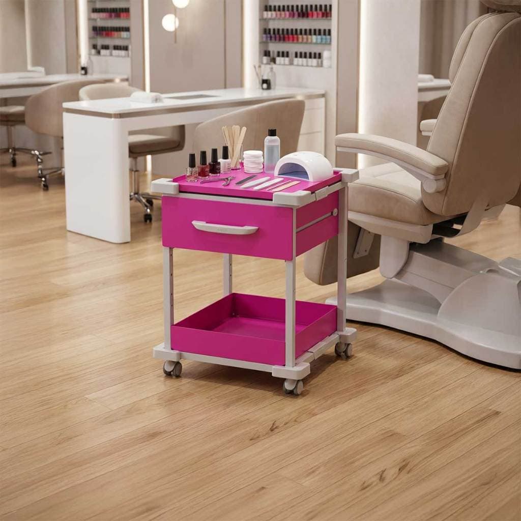 Carrinho auxiliar manicure - gaveta e nicho - com rodinhas - Pink