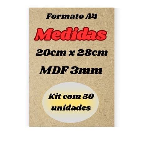 Kit Com 50 Un 20x28 Chapa A4 MDF Cru 3mm Para Quadros Decorativos Porta Retrato Artesanato