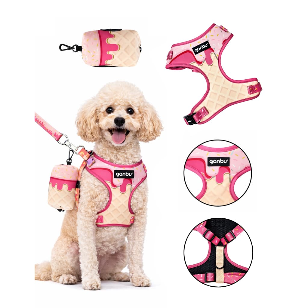 Kit Peitoral Coleira Guia e Bolsa Candy Pet Sorvete Ganbu