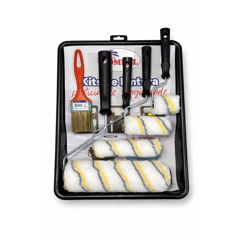 Kit Pintura Profissional 7 Peças Compel Sem Respingo Rolo 23cm + Bandeja + Pincel + Rolos 5/9/15cm