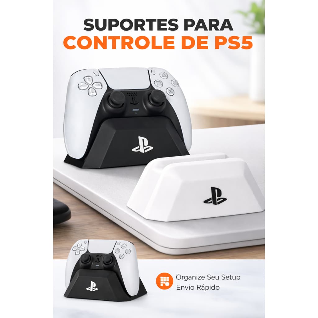 Suporte de Controle PS5 DualSense Gamer | Organizador Mesa Setup Estação de Jogos para Console e PC