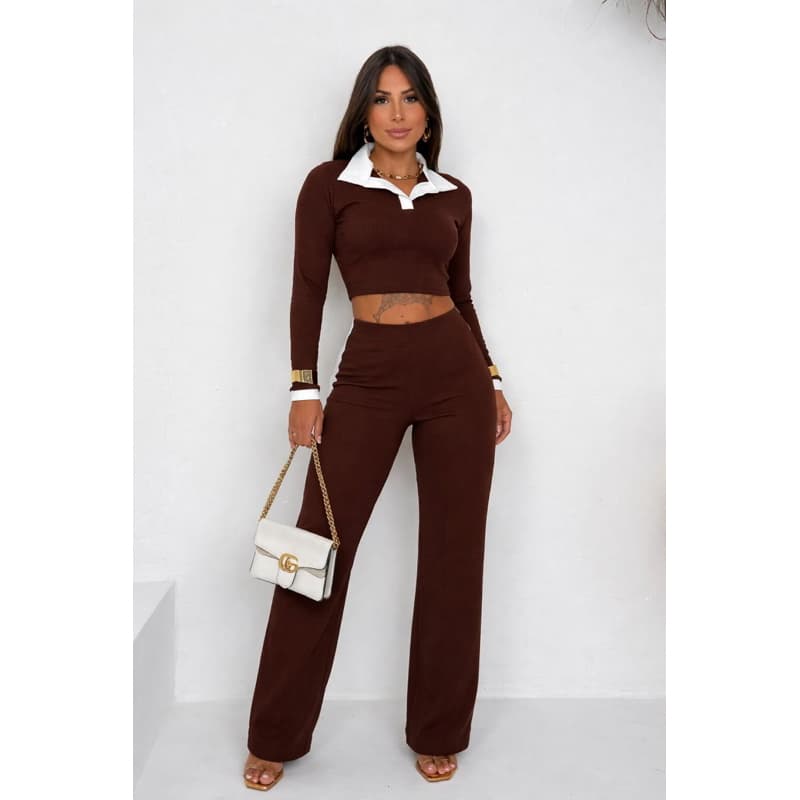 Conjunto Feminino Inverno Gola Polo Italiana e Calça Malha Ana Ruga Aerolook Conforto Casual TAMANHO ÚNICO