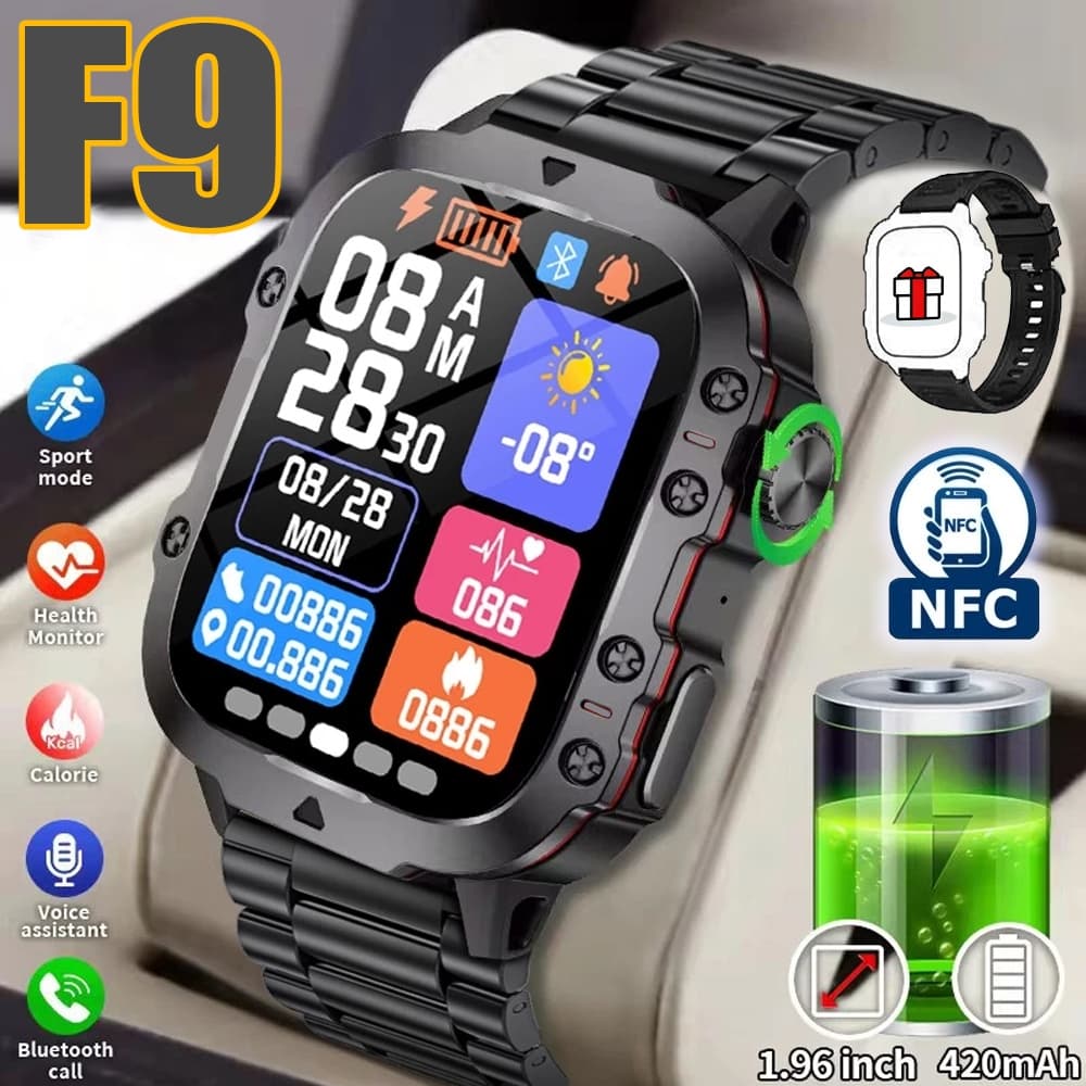 F9 NFC Relógio Esportivo Smartwatch Homem Monitoramento de Saúde Bluetooth 2.1inches