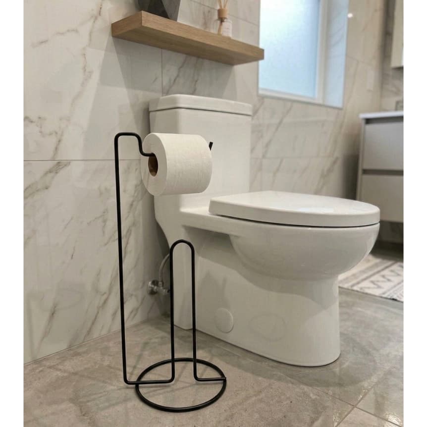 Porta Papel Higiênico de Chão Preto 3 Rolos Suporte Banheiro Moderno