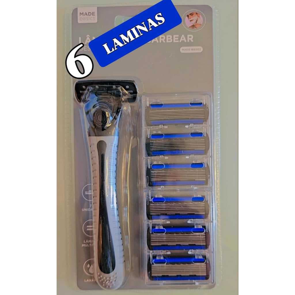 Aparelho de barbear 7 Refil com 6 Lâminas Descartáveis Reutilizáveis Afiadas De Longa Duração