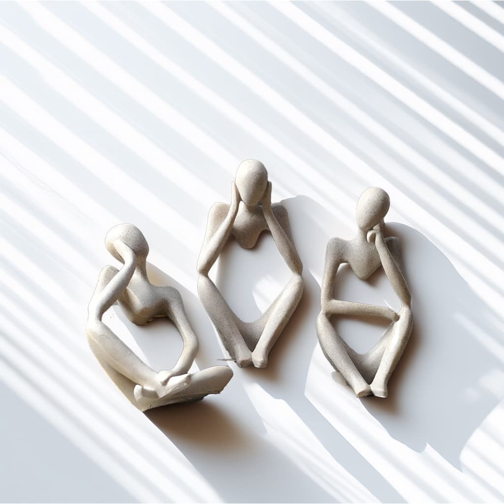 KIT 3 Estatuas Pensador de Gesso Escultura Nórdica Abstrata Moderna Decoração Casa Escritório Enfeite de Sala