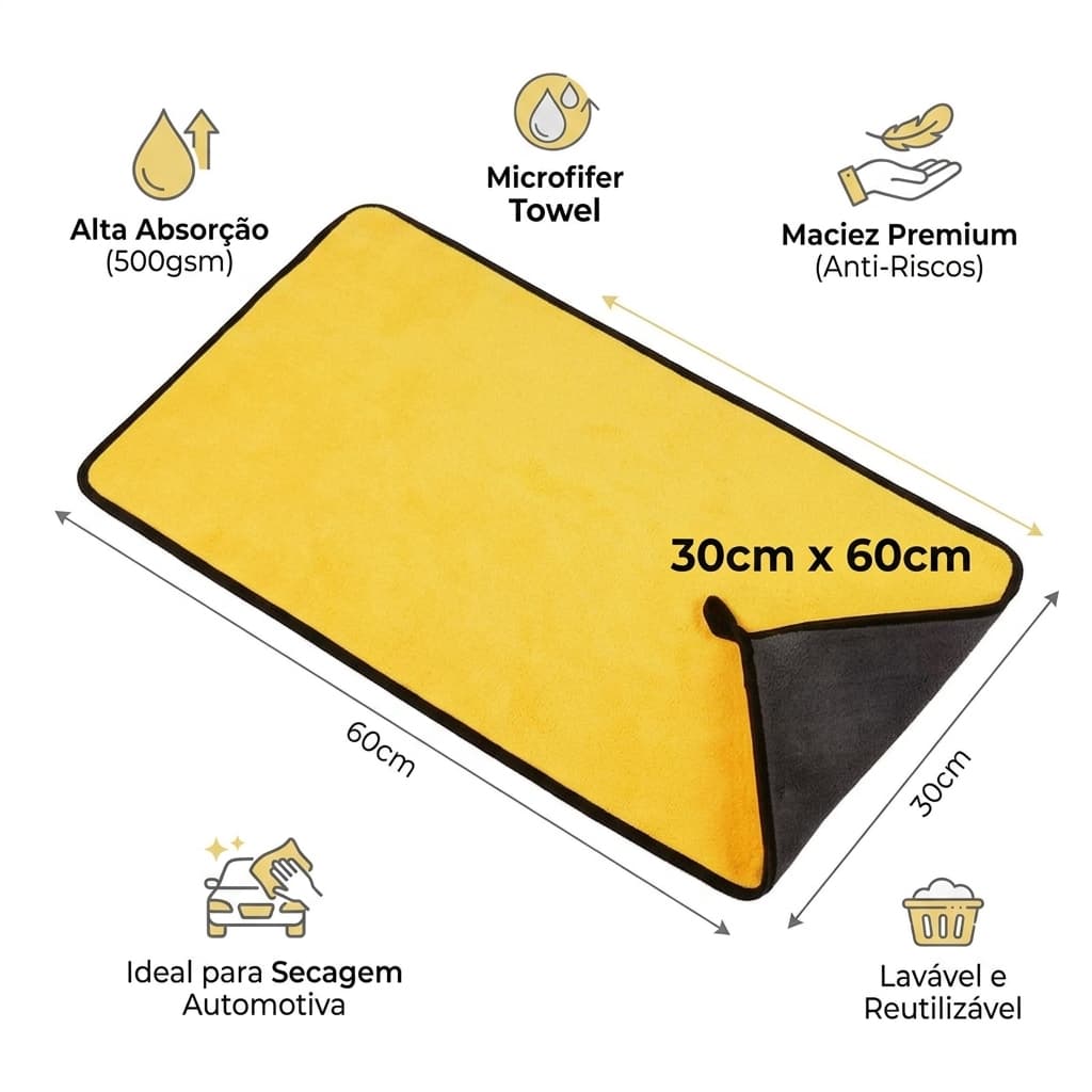 Kit Toalha de Microfibra Profissional 400gsm 30x60  - Alta absorção Secagem Rápida Sem Riscar a Pintura