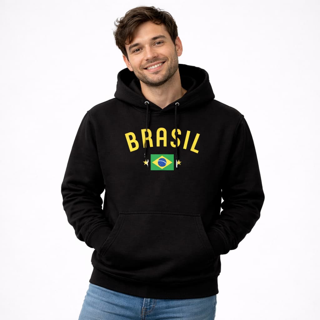 Moletom Estampa Brasil Flanelado Inverno Blusa de Frio Capuz Unissex Algodão Premium Forrado