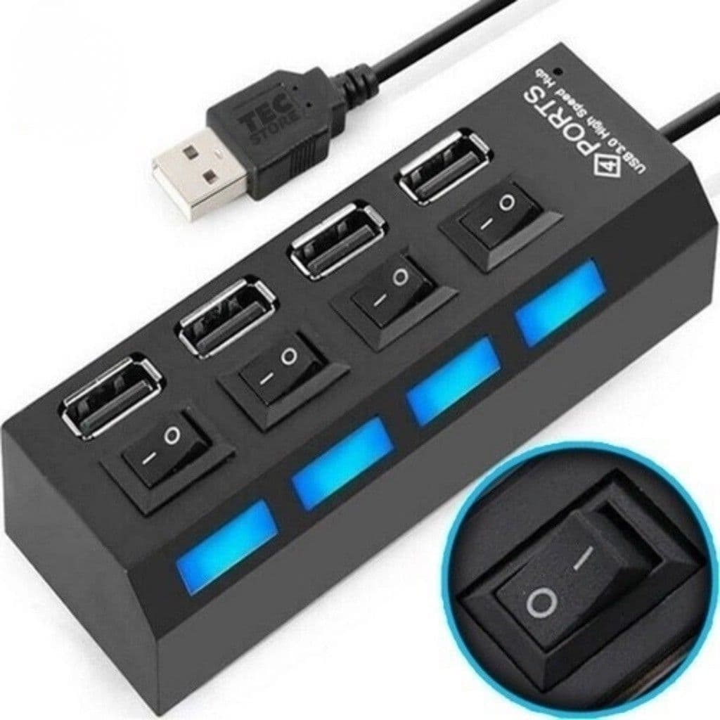 Hub Usb 2.0 4 Portas Régua Usb Extensão Usb Pen Drive Teclado 480mbps LED azul e plug & play