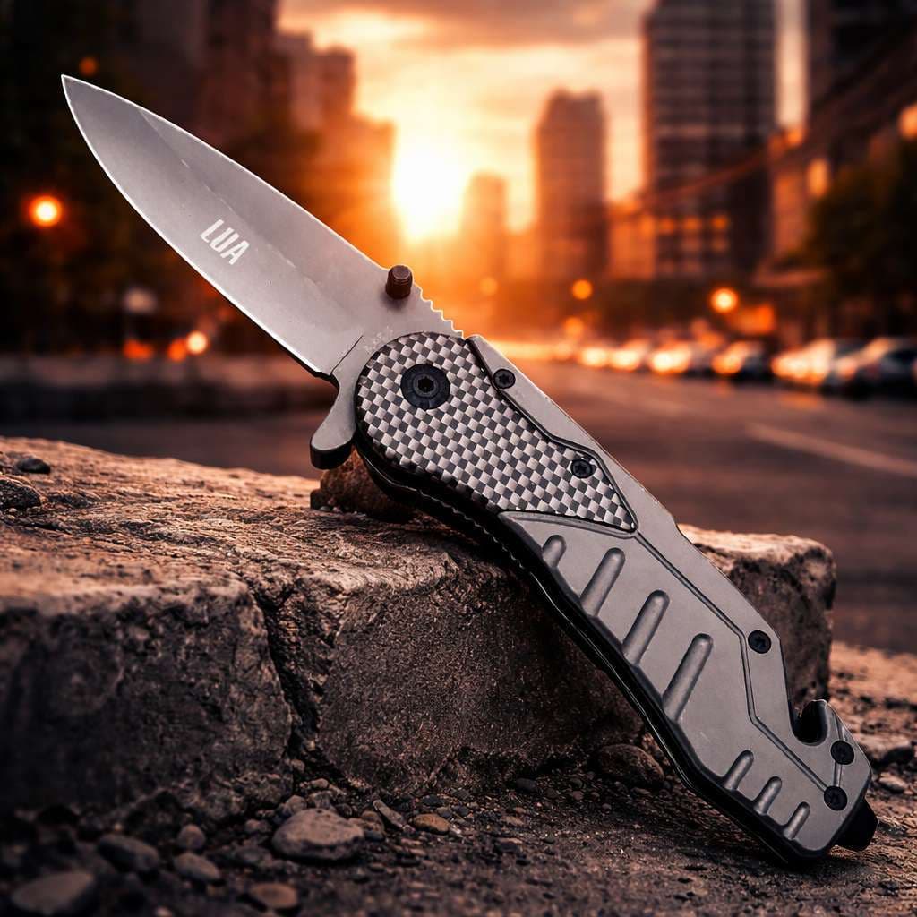 Canivete Luatek D22 Titanium Semi Automático Inox Lâmina Drop 10,5cm