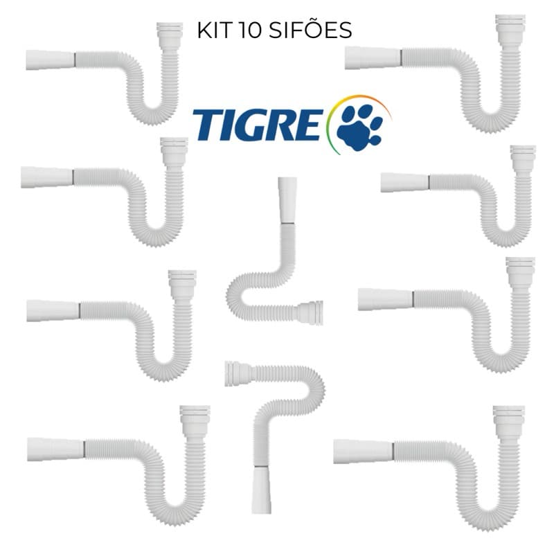 KIT 10 UN SIFÃO SANFONADOS TUBO FLEXÍVEL MULTIUSO UNIVERSAL BRANCO TIGRE