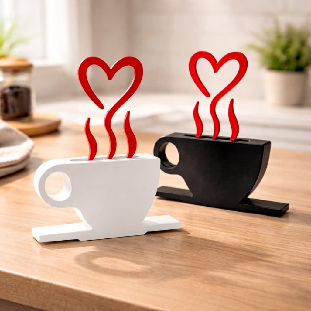 Kit 2 Xícaras Decorativas Cantinho Do Café Com Coração Fumaça Enfeite de Mesa Área Gourmet