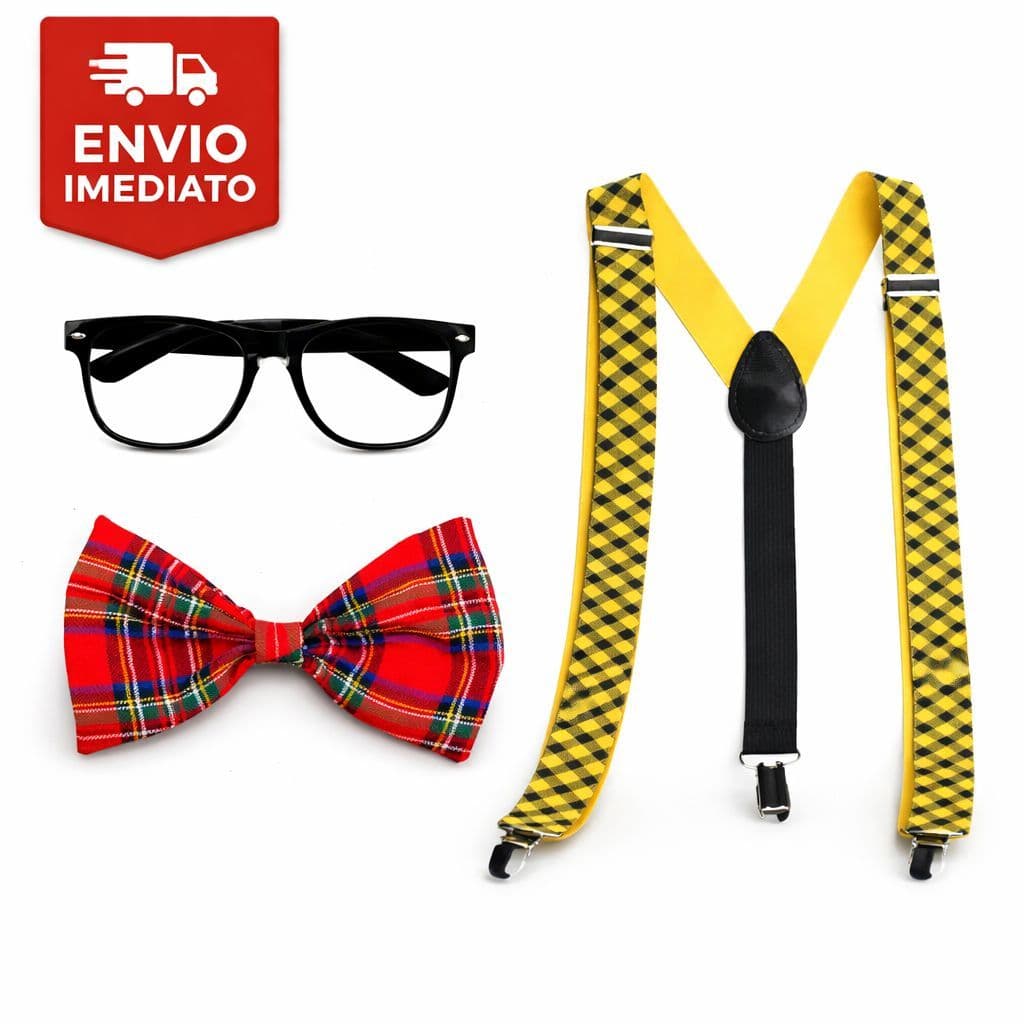 Kit Fantasia Palhaço Suspensório/gravata/óculos