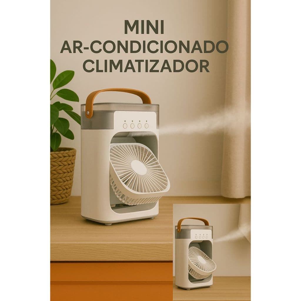 Mini Ar Condicionado Ventilador Portátil Recarregável USB Climatizador Umidificador