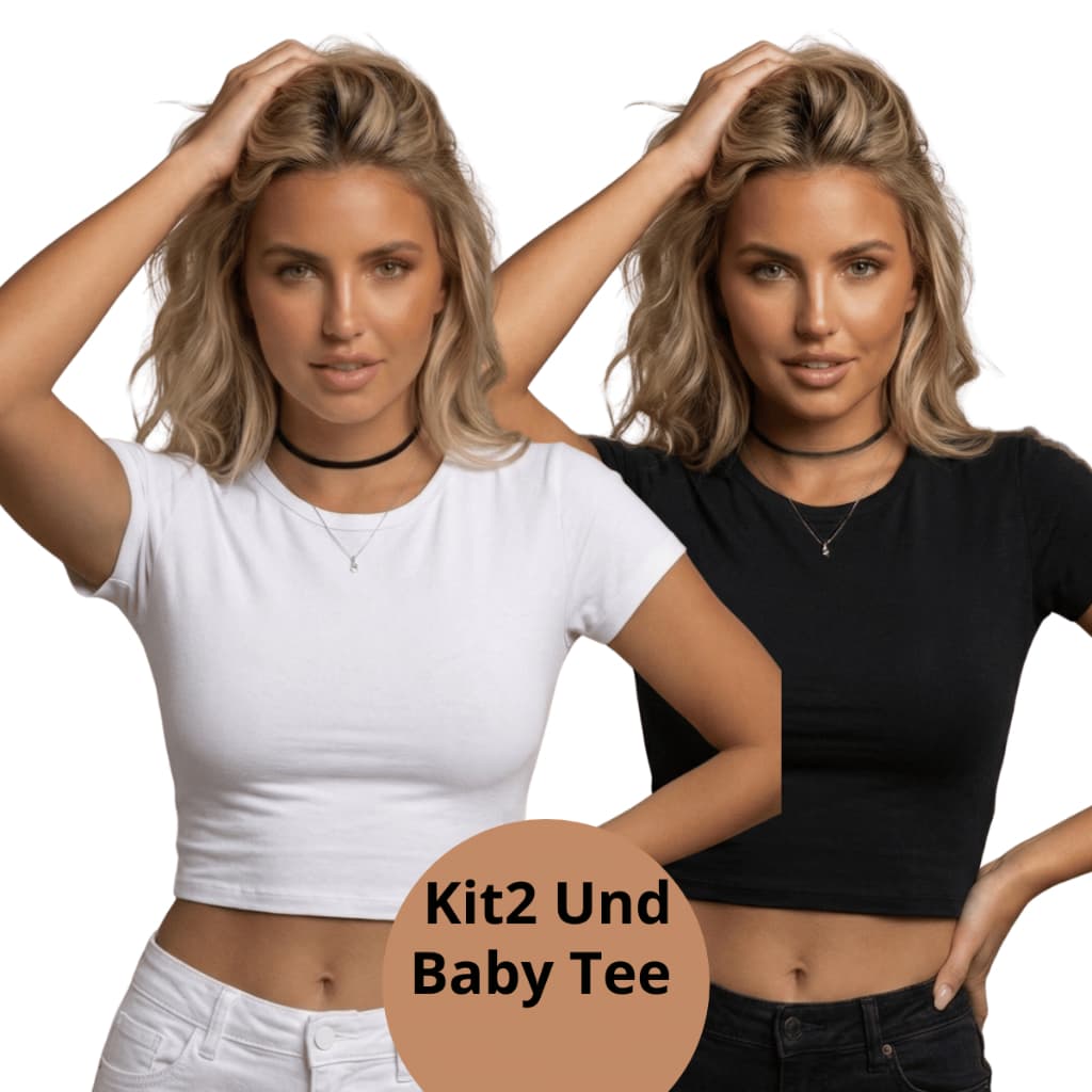 KIT 2: Baby Tee Feminina - Blusa Slim Fit Manga Curta - Blusa de Compressão Para Festas Academia