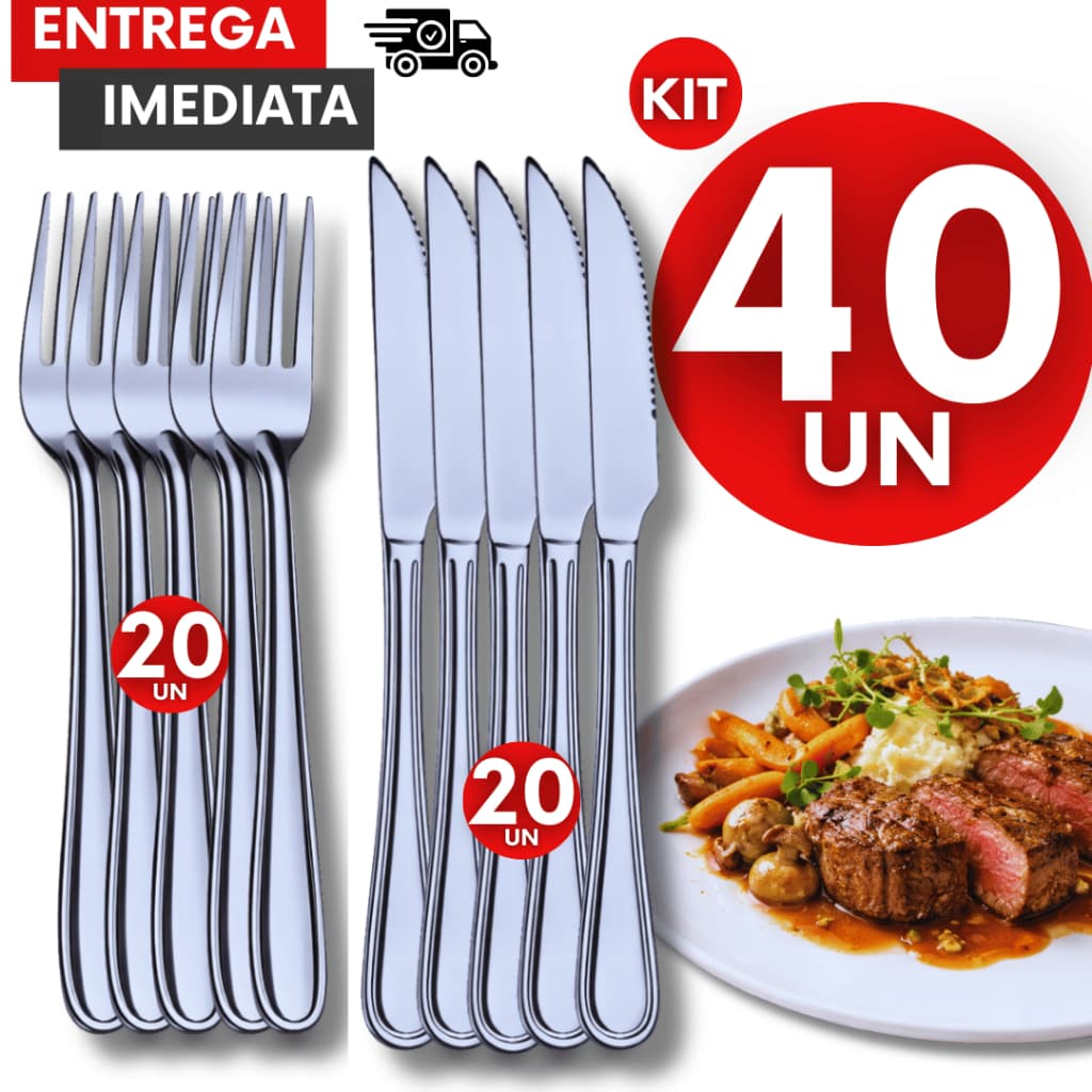 Combo Garfo 18cm + Faca 21cm Aço Inox Mesa Janta Almoço Casa Restaurante Buffet Talheres Utensílios