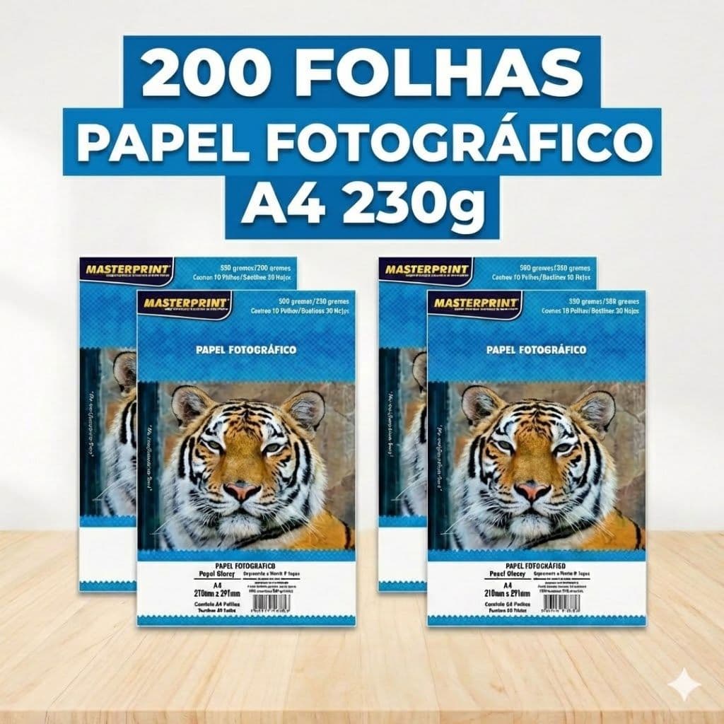 Kit Papel Fotografico Glossy A4 230g 200 Folhas Prova D'agua Masterprint