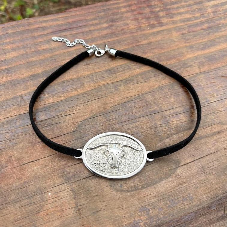 Choker gargantilha longhorn boho cabeça de boi estilo country sertanejo rodeio