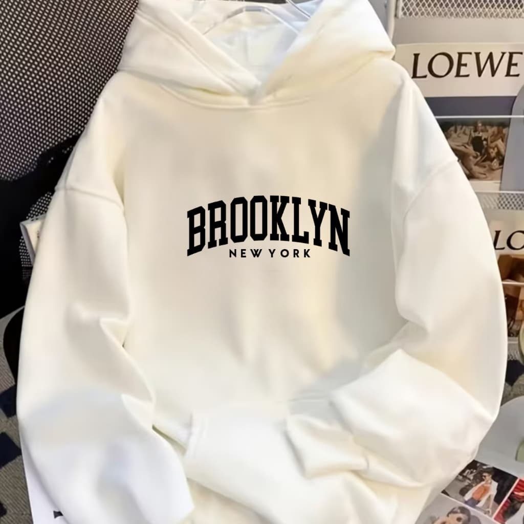 moletom masculino feminino capuz blusa de frio casaco peluciado inverno cinza brooklyn branco bolso blusão