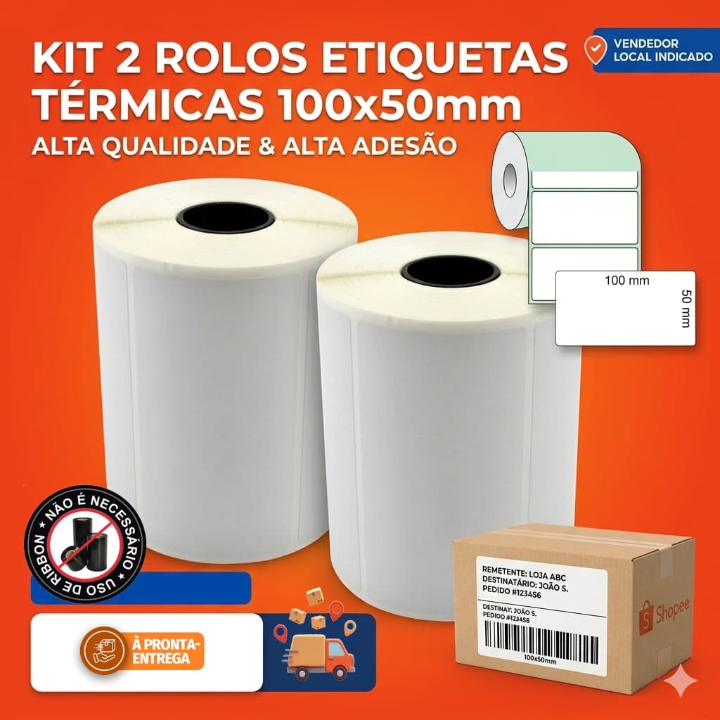 2 Rolos Etiqueta Termica 100X50 mm 10X5 cm Zebra Elgin L42 Argox
