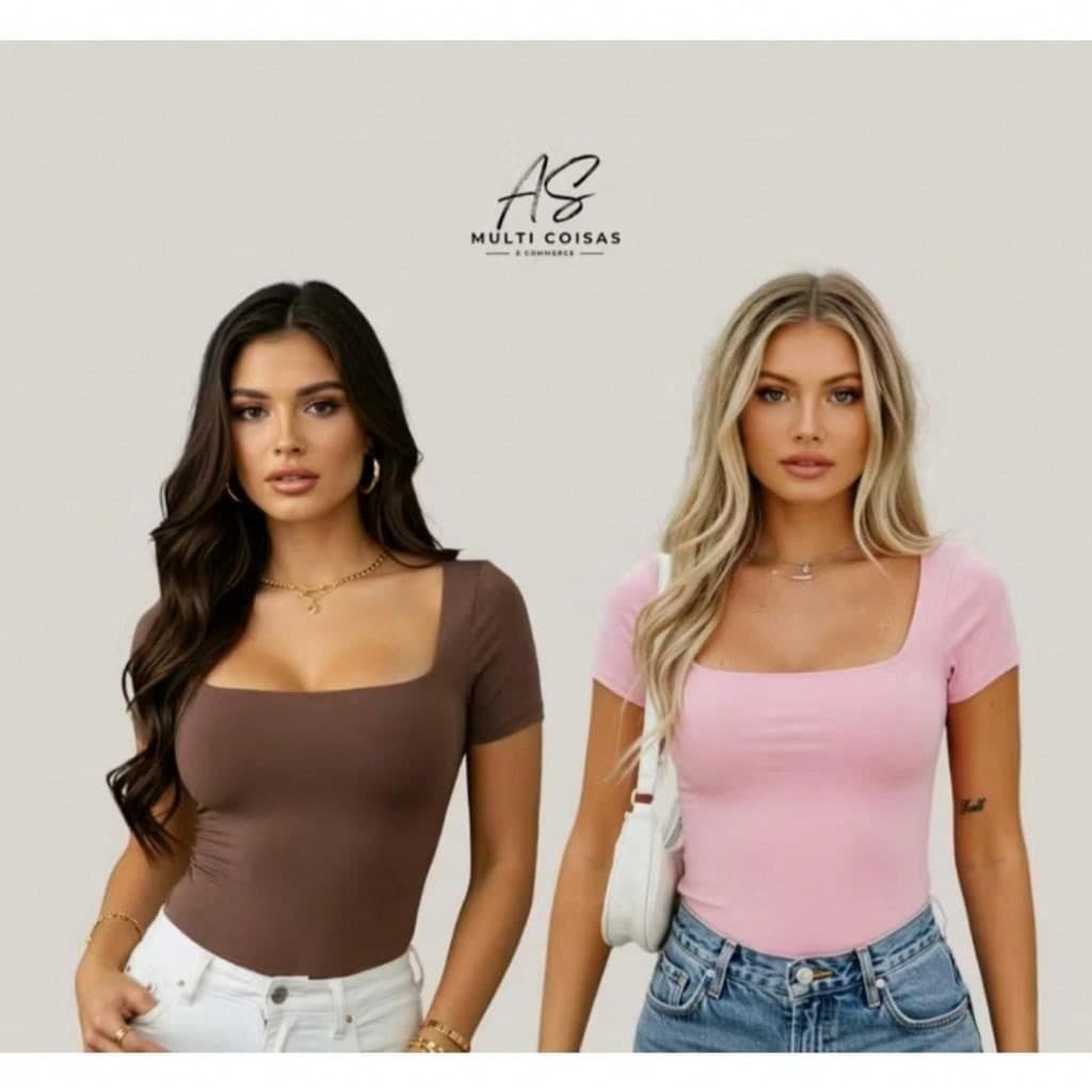 Kit Com 2 Blusinhas Baby Look Gola Quadrada - Estilosa Varias Cores No Tecido Suplex Verão Tendencia