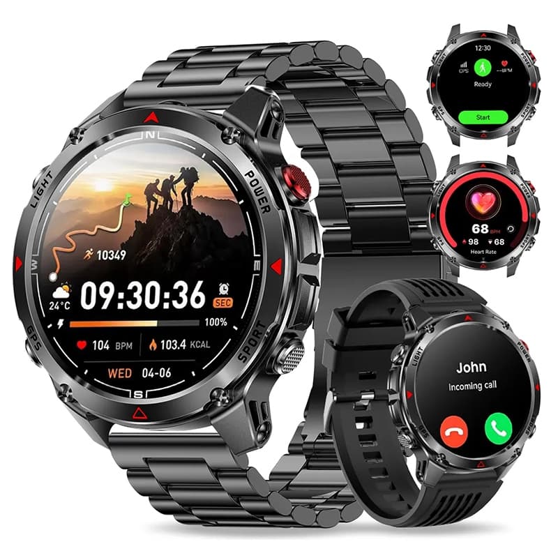 2026 Relógio inteligente Masculino Bluetooth Chamadas GPS Localização Desporto Militar Relógio inteligente impermeável