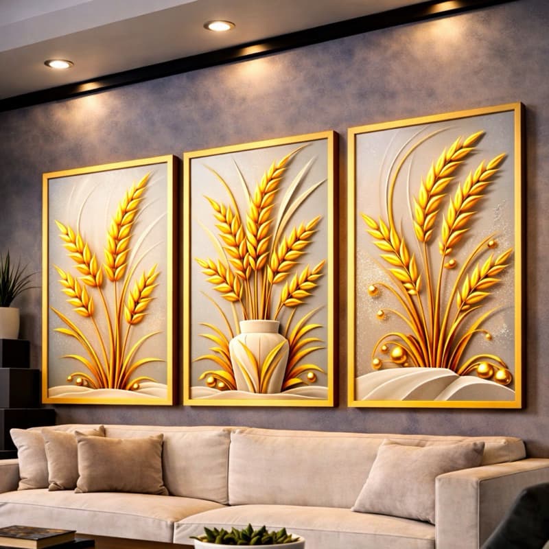 Quadros Decorativos Trigo Branco Dourado Luxo Sala Quarto Hall HD