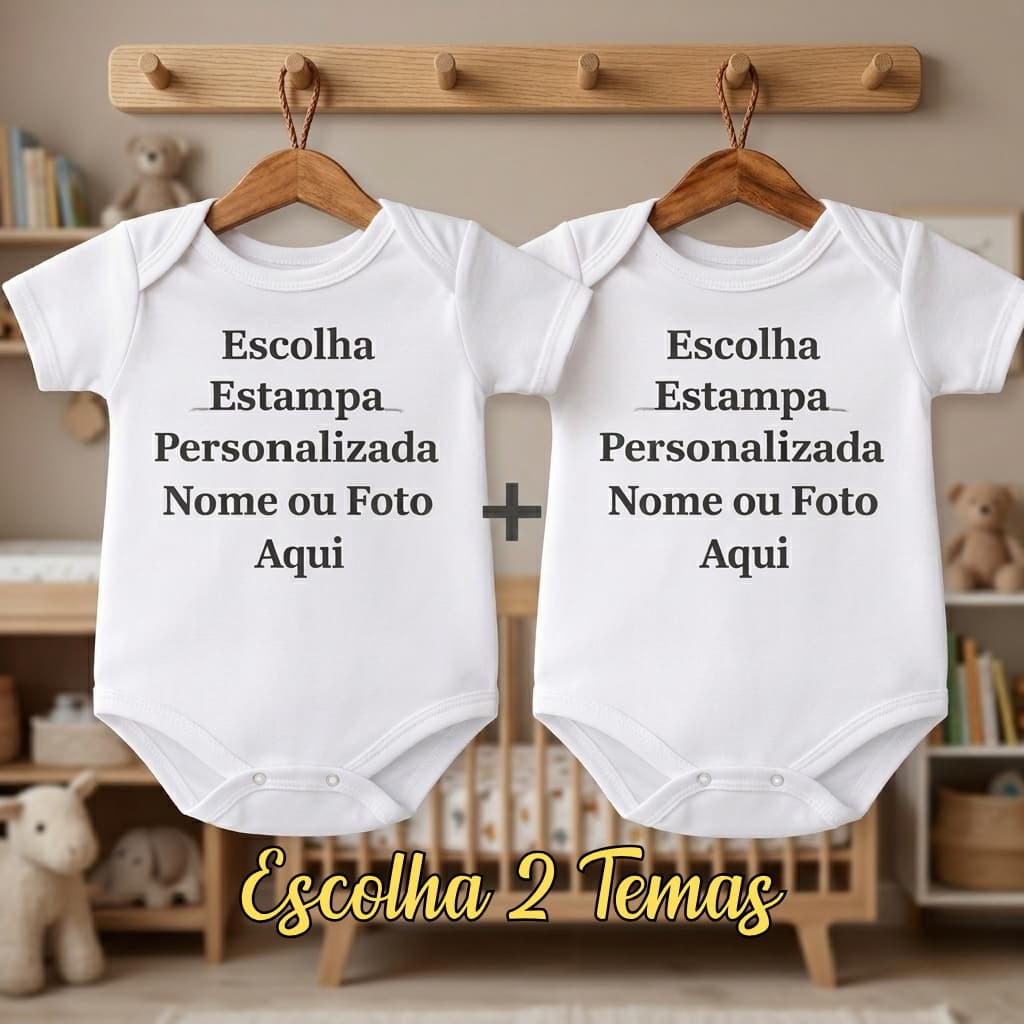 Kit 2 Peças - 02 Body Para Bebê Personalizado Com Sua Estampa Frase Nome Bore Bebe Fantasia Mêsversário