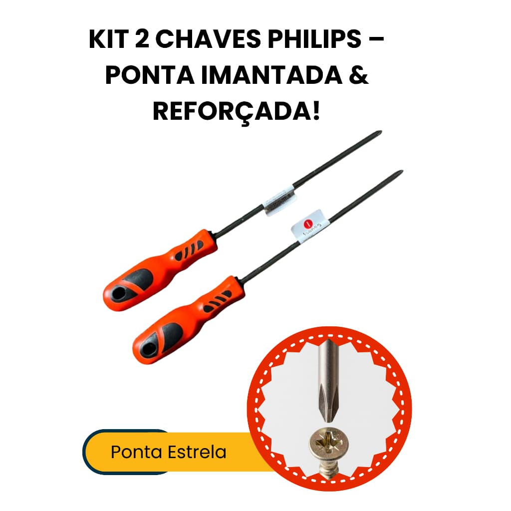 Kit 2 Chaves Philips Profissional Ponta Imantada Imã Reforçada