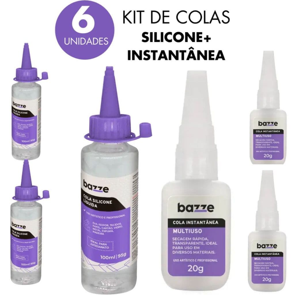Kit 6 Cola Do Artesão Silicone Líquida 100ml + Cola Instantânea Secagem Rápida Cola Para Tecido Pano Eva Madeira