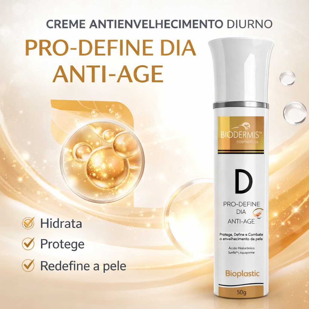 Creme Facial Anti-Idade Bioplastic Pro-Define Dia 50g Biodermis Ácido Hialurônico e Ação Anti-Rugas