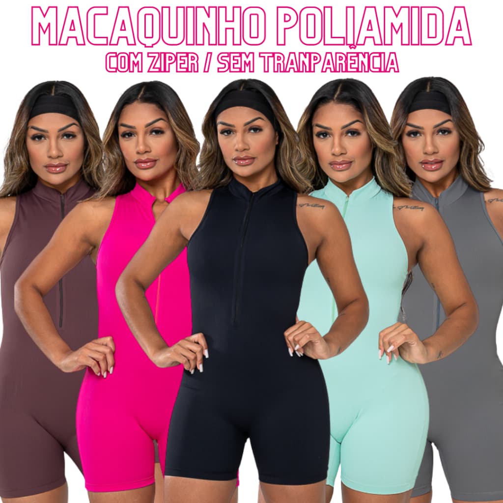 Macaquinho Poliamida Feminino Academia Com Zíper Roupa Fitness Treino Yoga Roupa Esportiva Feminina