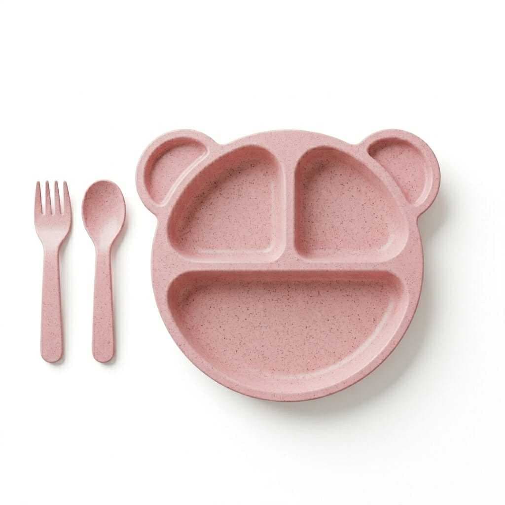 kit COM 3 utesílios Prato Urso com 3 Divisórias Infantil Com talheres Colorido kit Alimentação Criança fofo blw plástico