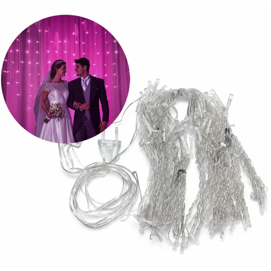 Cortina de Led Coração Rosa para Decoração de Casamentos