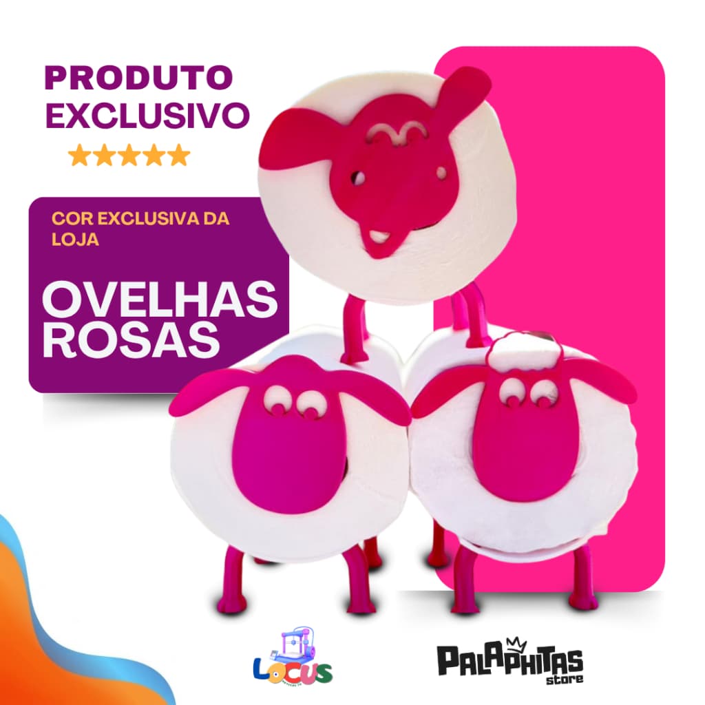 Kit Criativo carneiro Rosa Shaun- Enfeite para Rolo de Papel (3 Unid)
